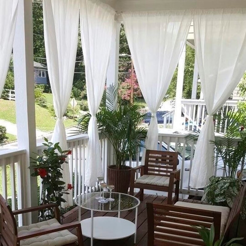 youleyar White Sheer Outdoor Curtains for Patio Waterproof 2 Panels Linen Look Rod Pocket Indoor Voile Curtain for Living Room  Bedroom  Porch  Pergola  Cabana  Gazebo(52x108 Inch  White) - Image 4